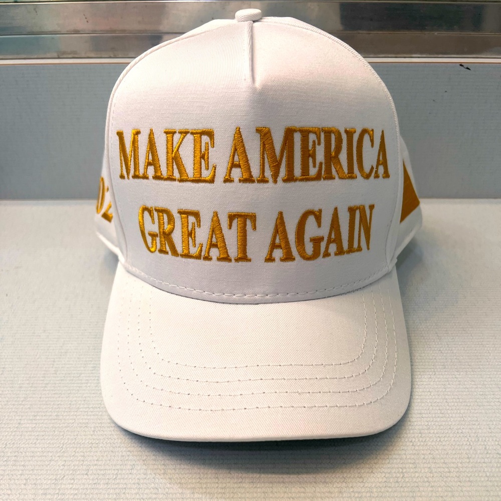 Never Worn Official MAGA Hat by Cali Fame.  White/Gold Trump 2024 Rare Hat!